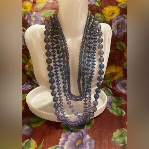 EUC Coldwater Creek Beaded Necklace-Denim Blue- Long-5 Strands-Silver Clasp